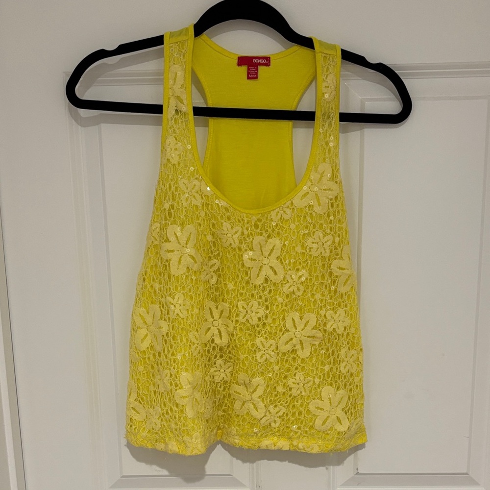 BONGO Yellow Floral Lace Tank Top